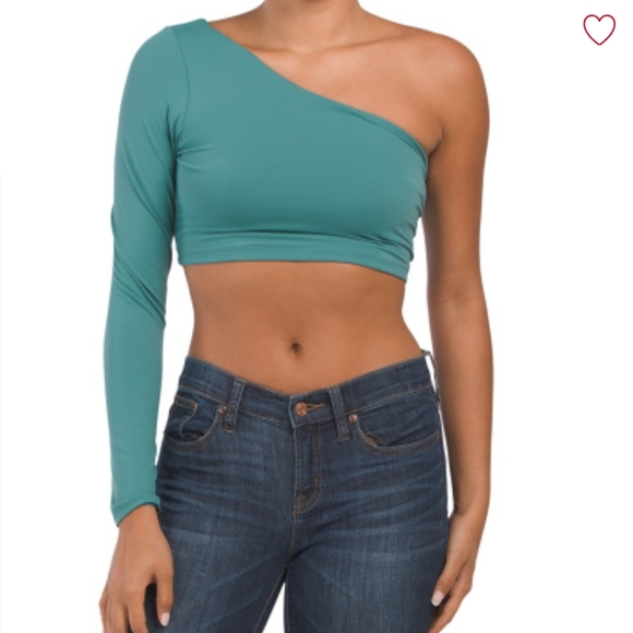 Susana Monaco one shoulder color "blue spruce" long sleeve crop top sz XS NWT - Picture 3 of 5
